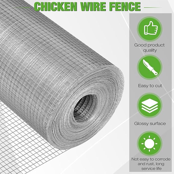 Tatuo Hardware Cloth 1/2 Inch 24in x 150ft Hot Dip Galvanized After Welded Cage Mesh Rolls 21 Gauge Metal Chicken Wire Roll Wire Fencing Poultry Netting for Raised Garden Rodent Animals