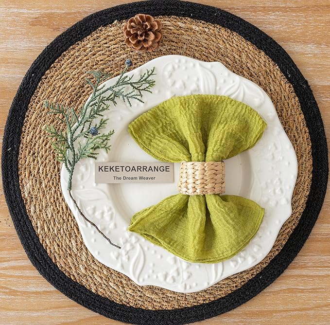 Cheesecloth Napkins 17x17 Inches Cloth Handmade Washable Reusable for Lunch Dinner Wedding Baby Bridal Shower Party Rustic Boho Decorations Bulk Set of 10 Moss Green