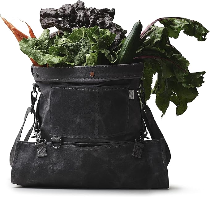 Barebones Harvesting and Gathering Bag - Foraging, Harvest and Fruit Picking Bag with Convertible Straps - Water-Resistant Waxed Canvas Gardening Tool(Slate Gray)