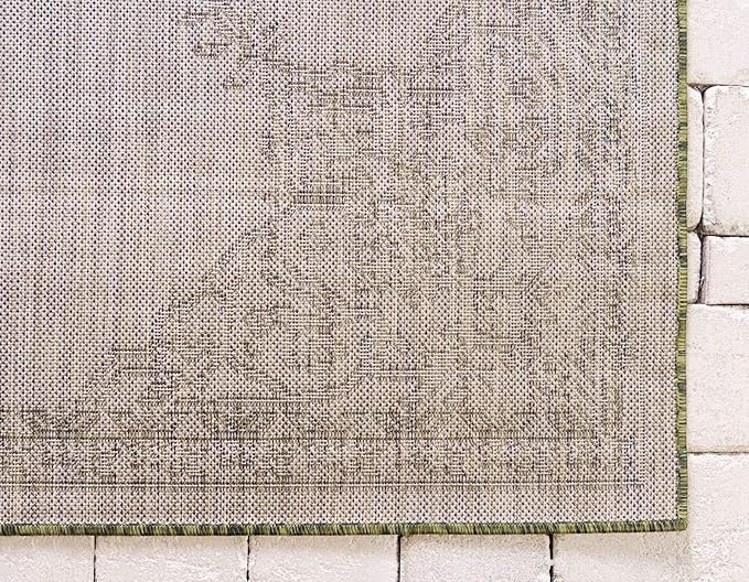 Unique Loom Outdoor Traditional Collection Area Rug - Antique (2' x 6' 1" Runner, Green/ Gray)