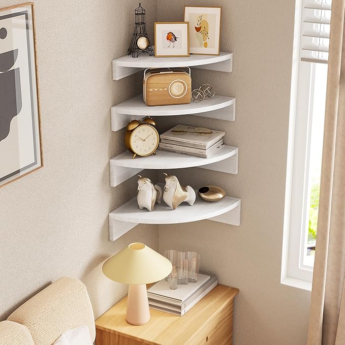 Alsonerbay White Corner Shelf Wall Mount, Large Wooden Shelves