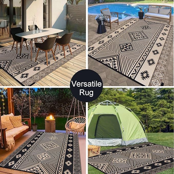 HiiARug Outdoor Rug for Patios Clearance 8'x10' Plastic Straw Rug Waterproof Reversible RV Mat Outdoor Area Rugs for RV, Backyard, Deck, Camping