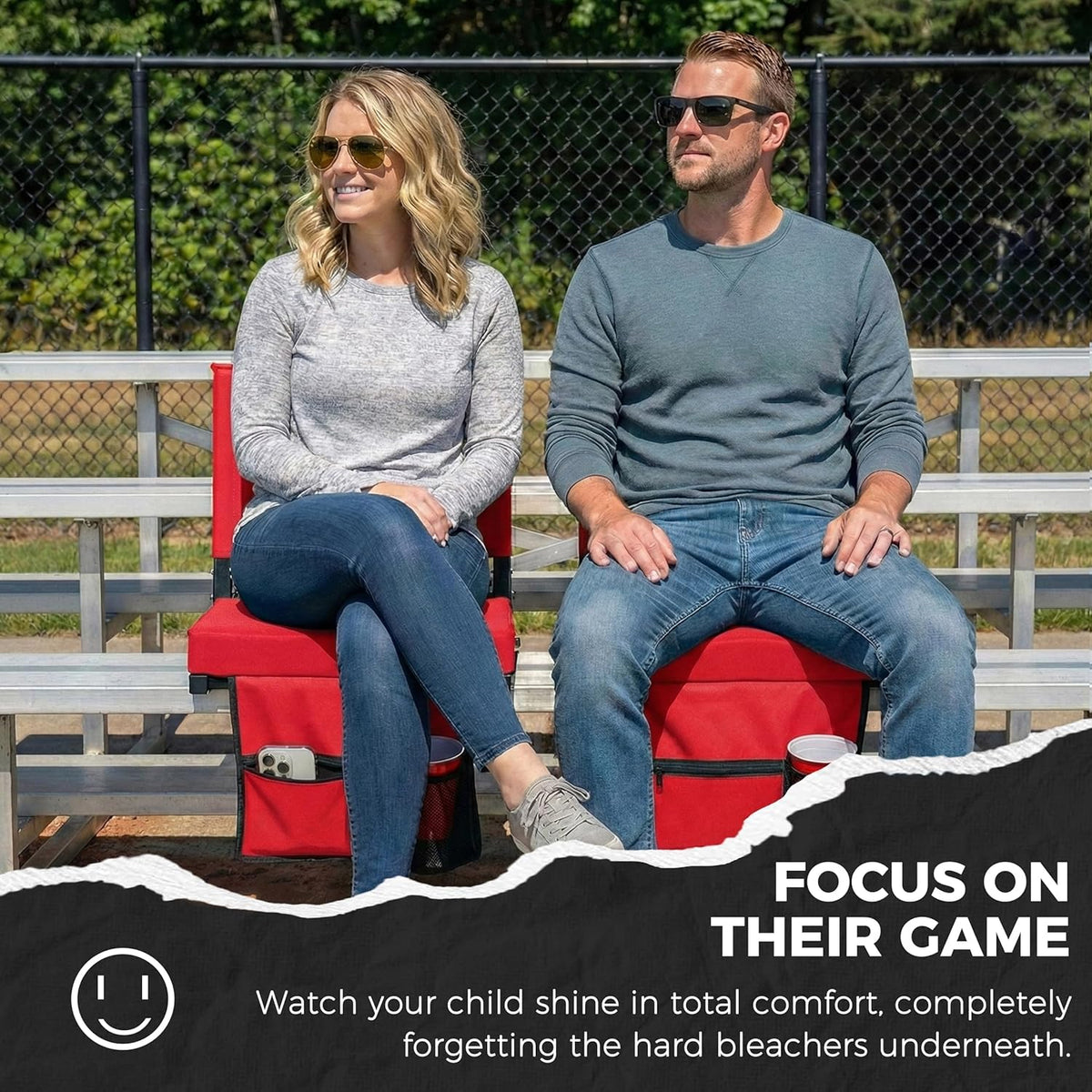 SPORT BEATS Stadium Seats with Back Support Bleacher Chairs with Back and Cushion Thick Padded Bleacher Seats Includes Shoulder Strap Red 1pc Regular - 17" W x 12" D x 16.5" H