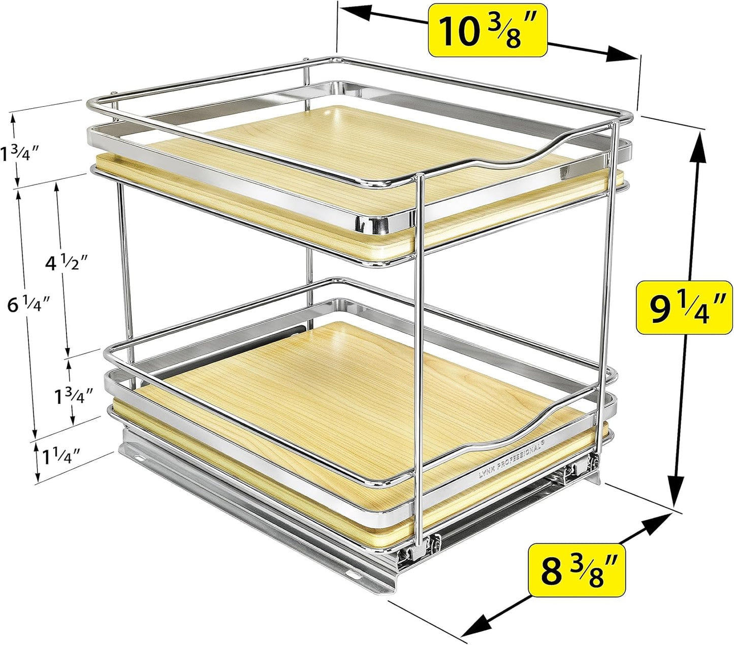 LYNK PROFESSIONAL® Élite™ Pull Out Spice Rack Organizer for Inside Kitchen Cabinets - 8-1/4 inch Wide - Slide Out Drawer – Wood/Chrome Sliding Spice Cabinet Organization Shelf Racks - 2 Tier