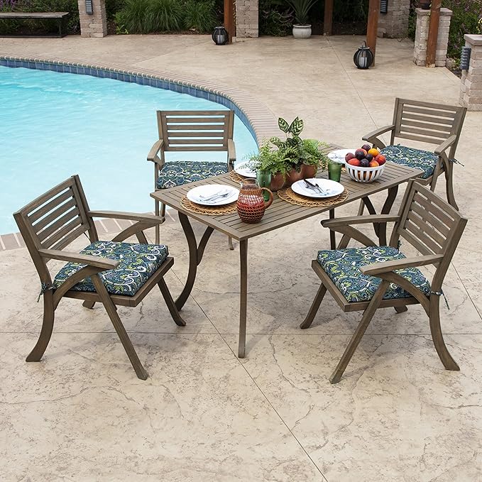 Arden Indoor/Outdoor Seat Or Rocking Chair Cushion, 19 x 18, Water Repellent, Rain Proof, Fade Resistant Cushion for Rocking Or Dining Chairs Sapphire Aurora Blue Damask