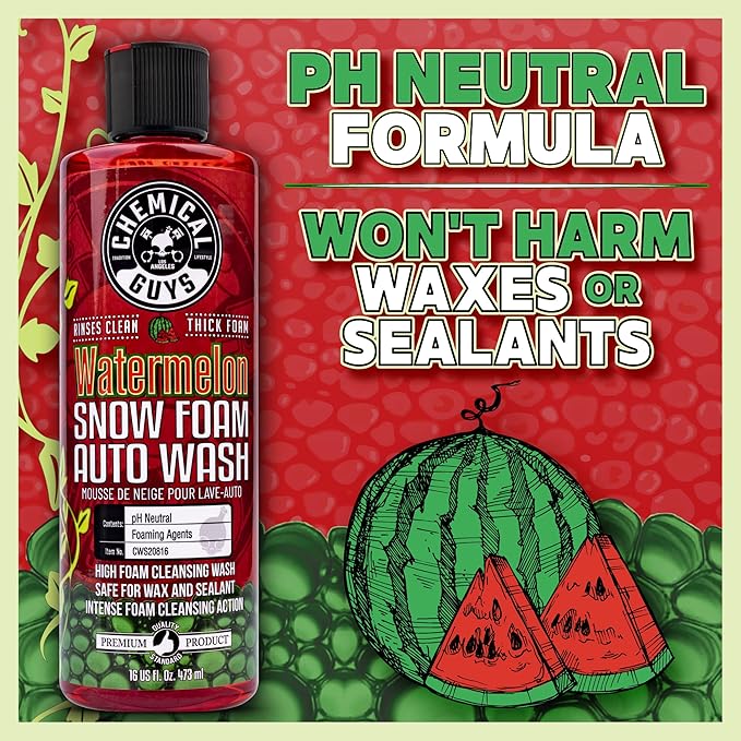 Chemical Guys Car Wash Soap for Foam Cannon or Bucket, Watermelon Snow Foam Car Wash Soap for Trucks, Motorcycles, RVs & More, Super Suds, Watermelon Scent - 128 oz (1 Gallon)
