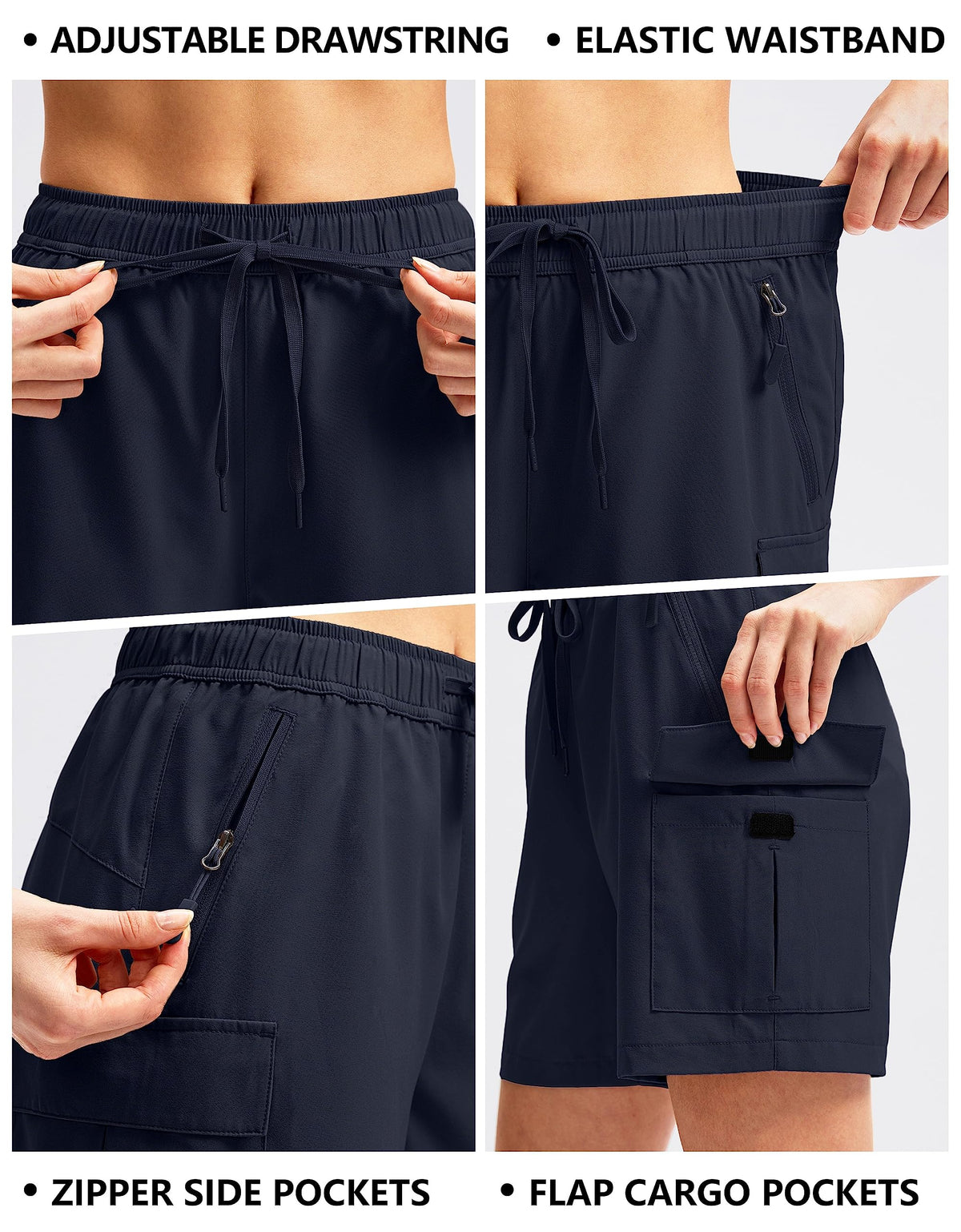 SANTINY Women's 5''/ 7'' Hiking Cargo Shorts Quick Dry Lightweight Summer Shorts for Women Athletic Golf Zipper Pockets(Navy_M)