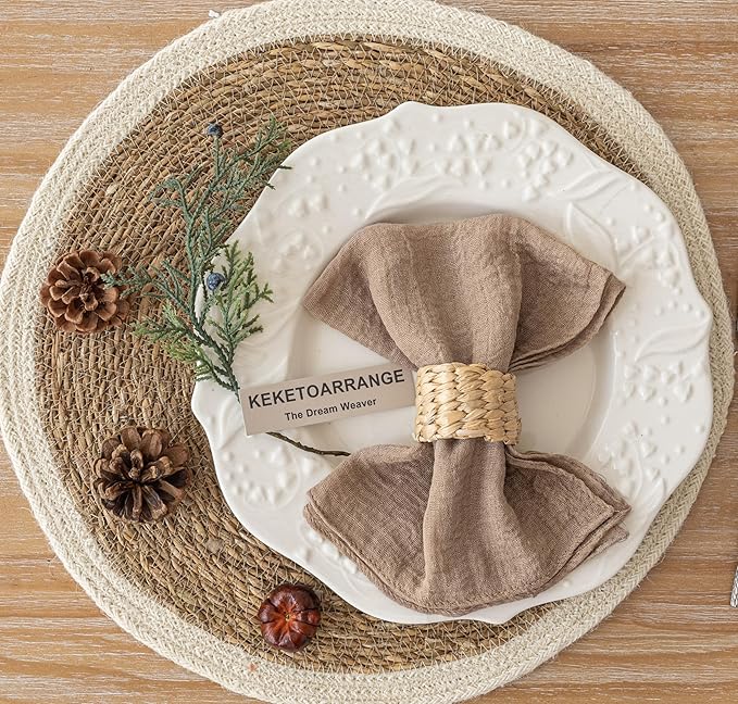 Cheesecloth Napkins 17x17 Inches Reusable Handmade Washable Table Napkins for Lunch Dinner Wedding Baby Shower Bridal Shower Party Rustic Boho Decorations Bulk Set of 6 Nude