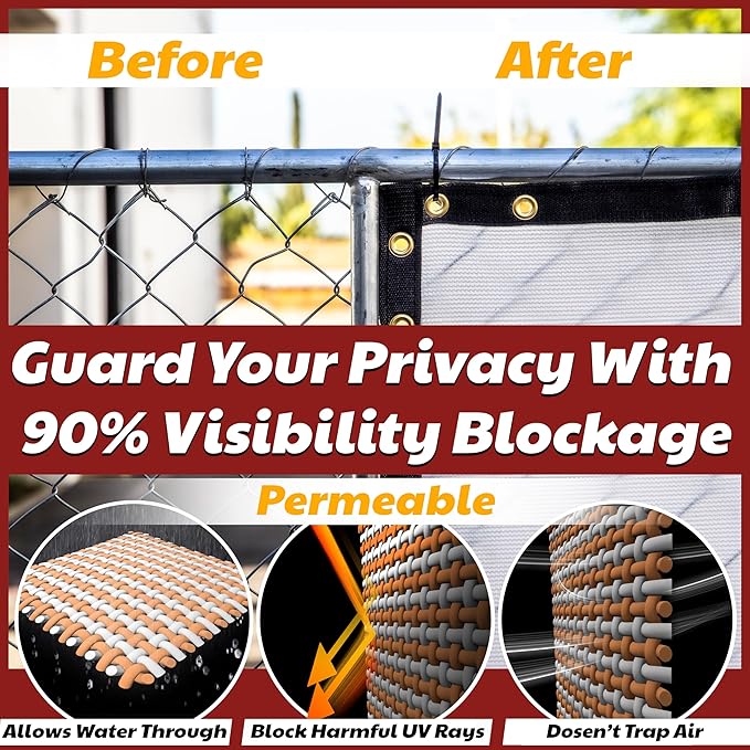 Amgo Custom Made 3' x 124' White Balcony Privacy Screen, Apartment Porch Railing Patio Fence Windscreen Fabric Cloth, Heavy Duty, Commercial and Residential, 90% Blockage (We Customize)