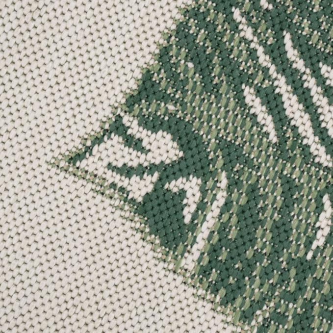 Tropical Outdoor Rug Jungle Leaves Design for Patio in Green Beige, Size: 3'11" x 5'7"