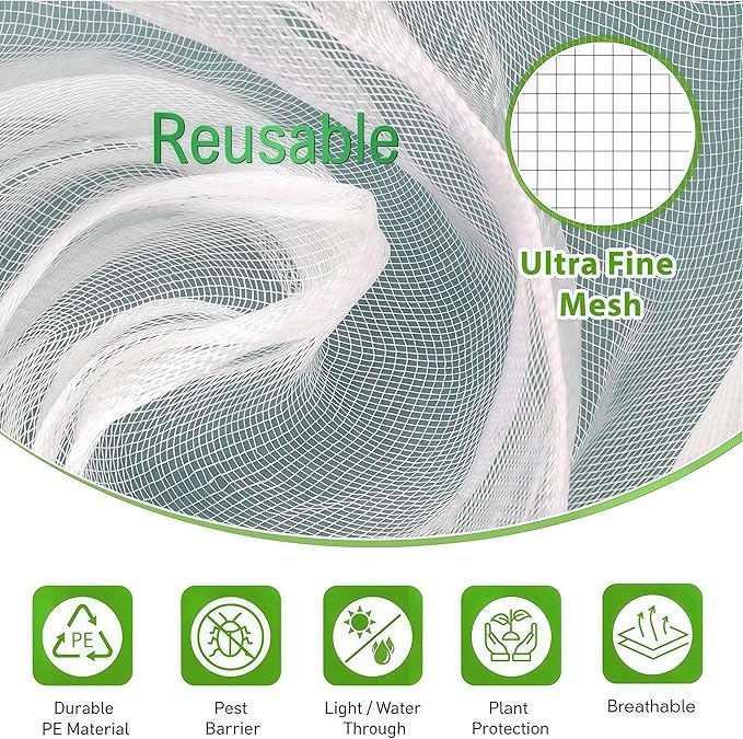 1 Pack 13.2×13.2Ft Extra Large Drawstring & Zipper Fruit Tree Netting Cover - Reusable Bird Netting for Blueberry Bushes, Anti-Cicada/Deer/Squirrel Large Plant Protection Net