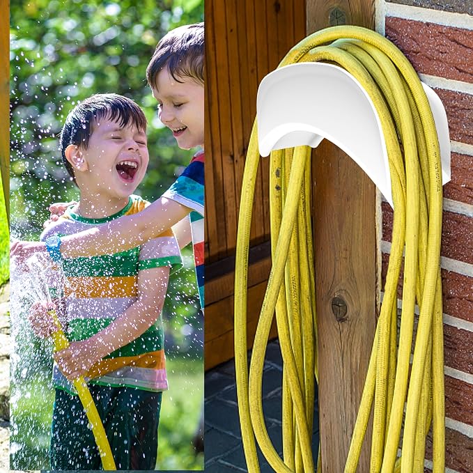 Gardzen 2-Pack Heavy Duty Hose Hanger Wall Mount, Metal Hose Holder, Hook, Rack, Support for Outside, White