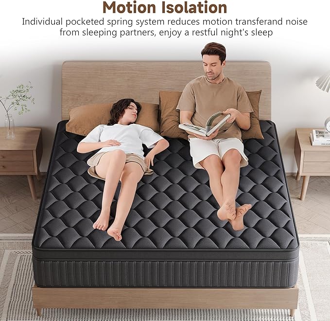 King Mattress, 12 Inch King Medium Firm Hybrid Mattress in a Box, Individual Pocket Spring for Pressure Relief & Motion Isolation, Reinforced Edge Support, CertiPUR-US Certified