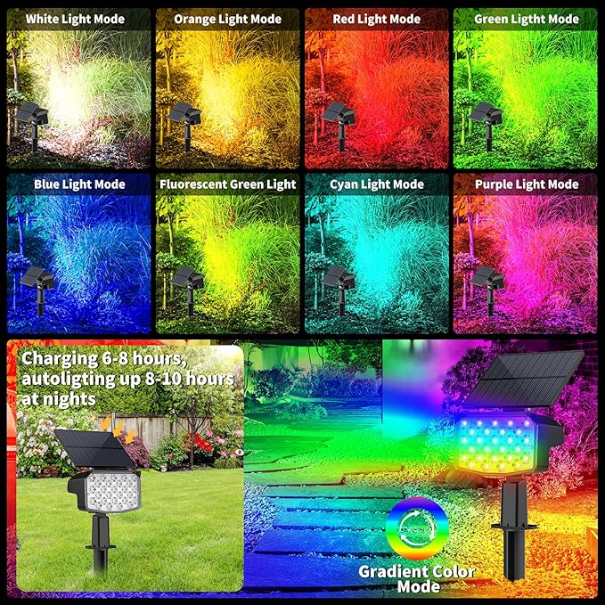 WELALO Solar Color Changing Spot Lights Outdoor, Waterproof Solar Christmas Lights with 9 Modes, Multicolor RGB Landscape Spotlights for Yard Driveway Lawn Patio Pathway Decorations, 6 Pack