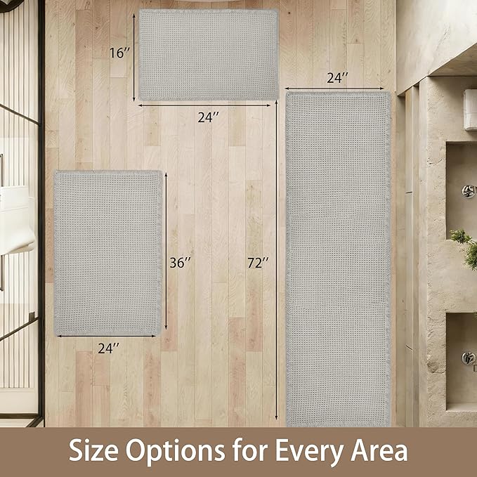 Waffle Runner Rug Non Slip, Boho Bath Mat, Super Absorbent Quick Dry Long Bath Runner Bathroom, Soft Farmhouse Bath Rug with Tassels, Washable Shower Mats for Floor 24"x72", Light Grey