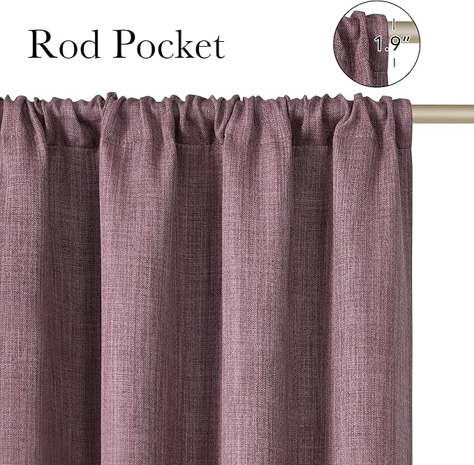 NICETOWN Greyish Purple Faux Linen Room Darkening Rod Pocket Curtains 63 inch