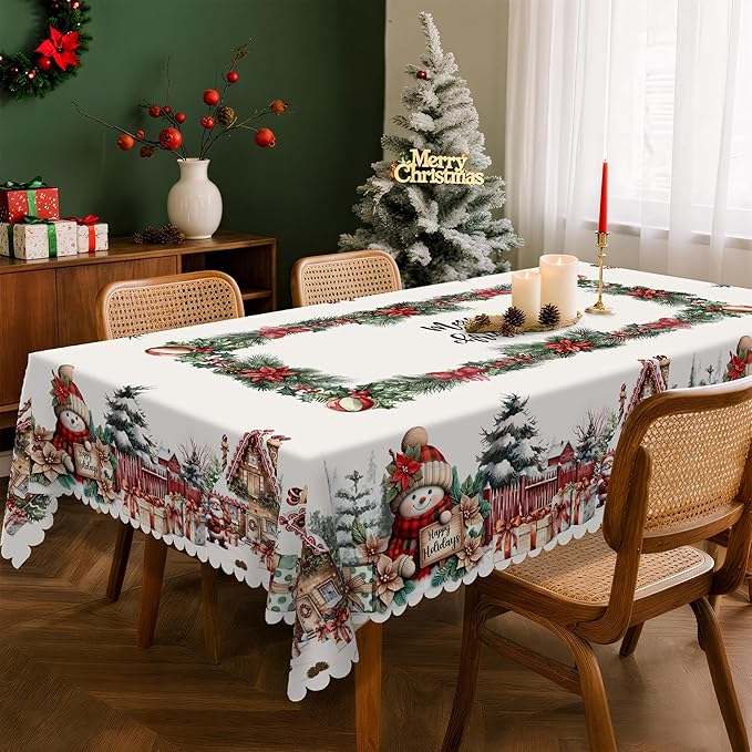 Eikione Retangular Tablecloth 152x220inch, Christmas Tablecloth Waterproof and Wrinkle-Free, Table Covers, Winter Decorations for Home Dining Floral