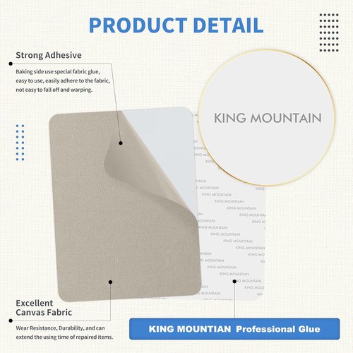 KING MOUNTAIN Canvas Repair Patch - 9 x 11 Inch Self-Adhesive Waterproof Fabric Patches (Grey, 2 Pcs)