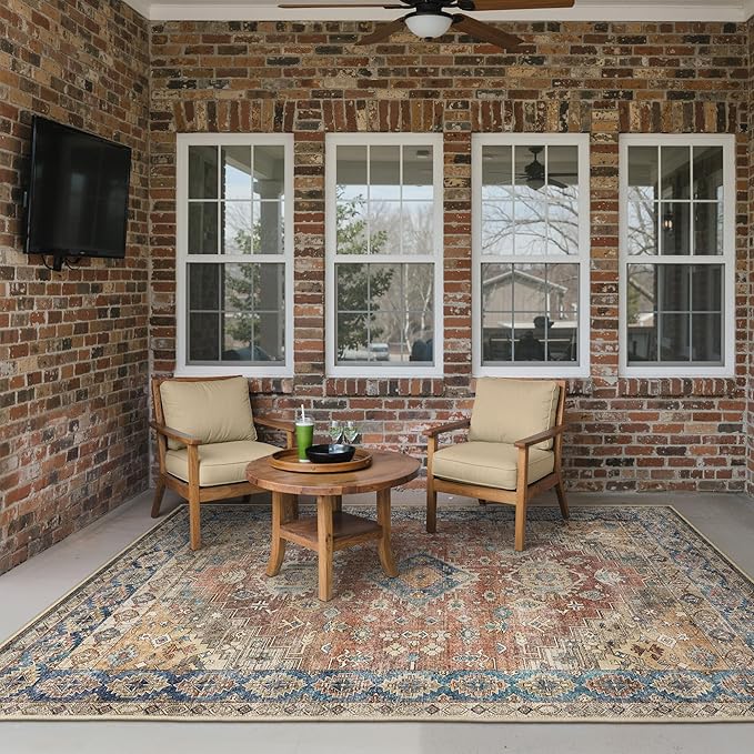 GENIMO Outdoor & Indoor Area Rug 5'x8', Waterproof, Non-Shedding, Easy Cleaning, Boho Mat for Patio, Living Room, Balcony, Dining Room, RV, Deck, Bedroom, Camping, Outside Carpet,Antique Red