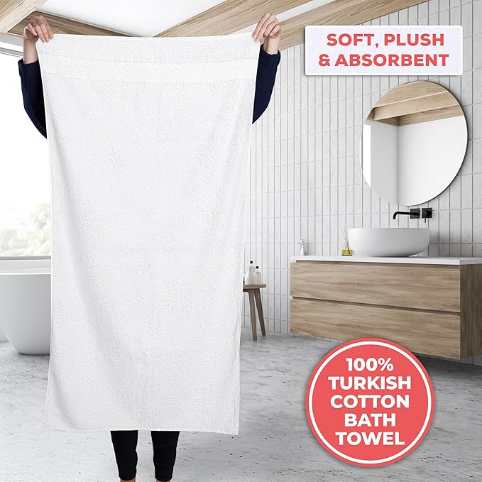TEXTILOM 100% Turkish Cotton 2 Pcs Bath Towel Set, Luxury Bath Towels for Bathroom, Soft & Absorbent Hotel Quality Bathroom Towels Set (27 x 54 inches)- White