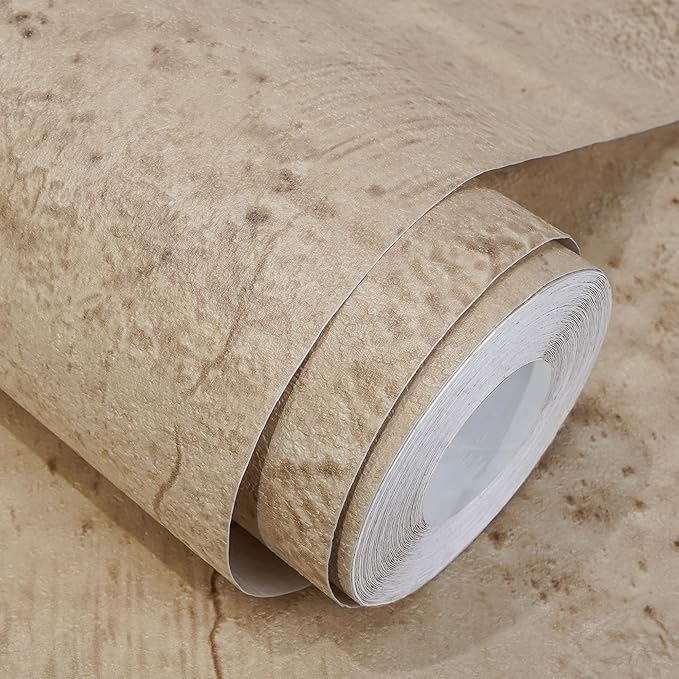 WADILE Beige Concrete Wallpaper 15.7 in * 354 in, Cement Contact Paper 3D Matte