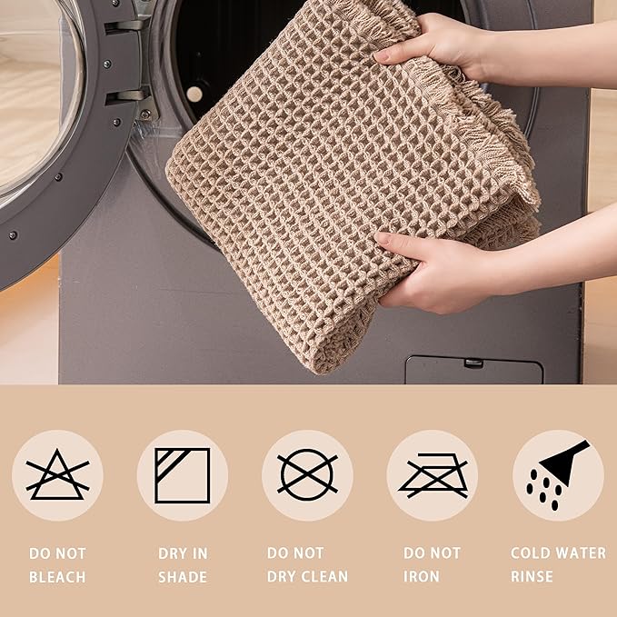 Waffle Runner Rug Non Slip, Boho Bath Mat, Super Absorbent Quick Dry Long Bath Runner Bathroom, Soft Farmhouse Bath Rug with Tassels, Washable Shower Mats for Floor 24"x72", Tassels Brown
