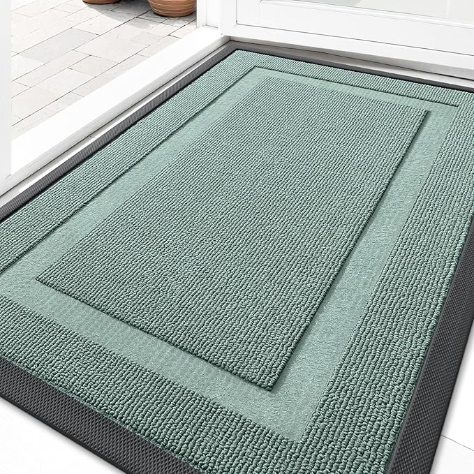 OLANLY Front Door Mat Indoor Outdoor Entrance, Waterproof All-Season, All-Weather Doormat, Sturdy Natural Rubber, Low Profile, Easy Clean Patio Porch Entryway Mat, 47x17, Grayish Green
