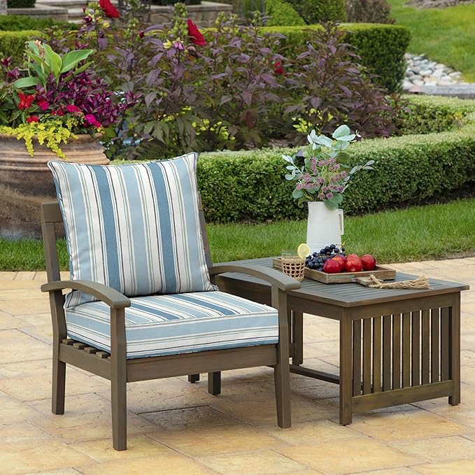 Arden Outdoor Deep Seat Cushion Set (2-Pack), 22 in x 24 in, Weather-Proof, Rain-Proof, Fade Resistant Patio Cushion for Chair, Sofa, and Couch French Blue Linen Stripe