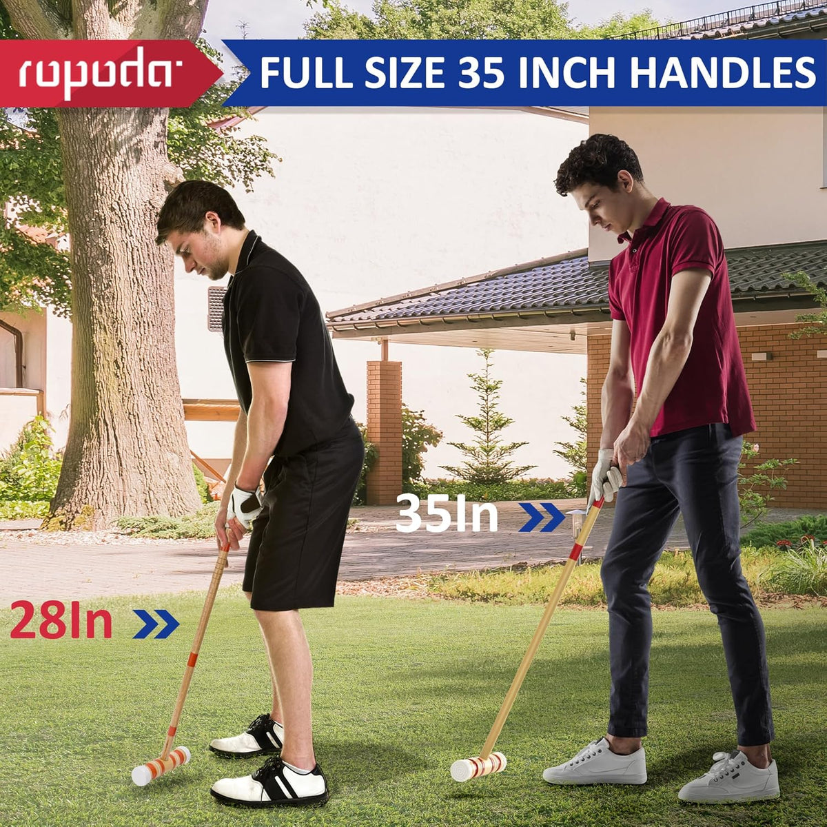 Ropoda 35-Inch Croquet Set - Updated Six-Player Design with Wooden Mallets & Colorful Balls | Ideal for Lawn, Backyard & Park Fun