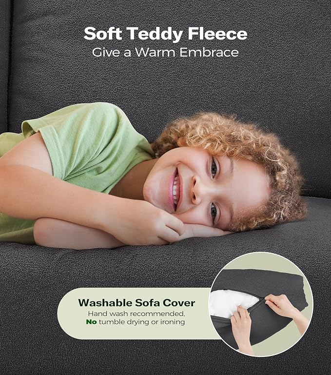 Loveseat Sofa, 51" Love Seat, Comfy Teddy Small Loveseat for Small Spaces, Tool-Free Setup Sofa Couch for Bedroom, All-Wood Couches for Living Room, No Pillow Included, Grey