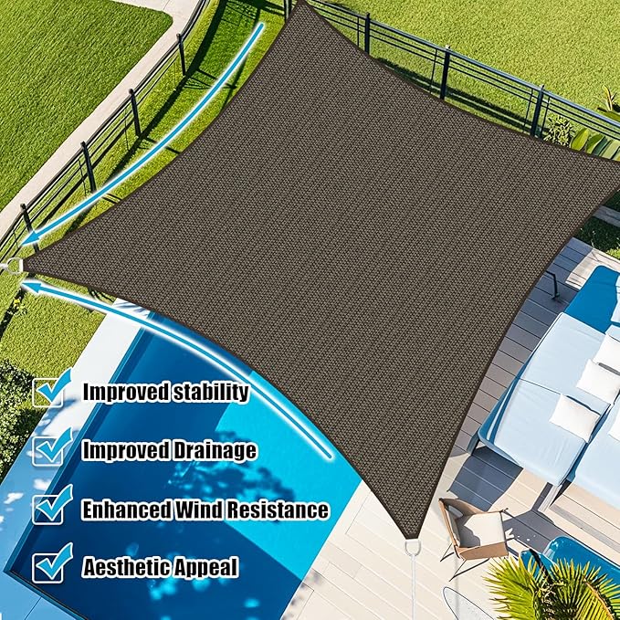 Amagenix Sun Shade Sail 9'X9' Curved Edge Outdoor Shade Canopy Mocha Breathable 95% UV Block Shade Cloth for Patio Garden Backyard (We Make Custom Size)