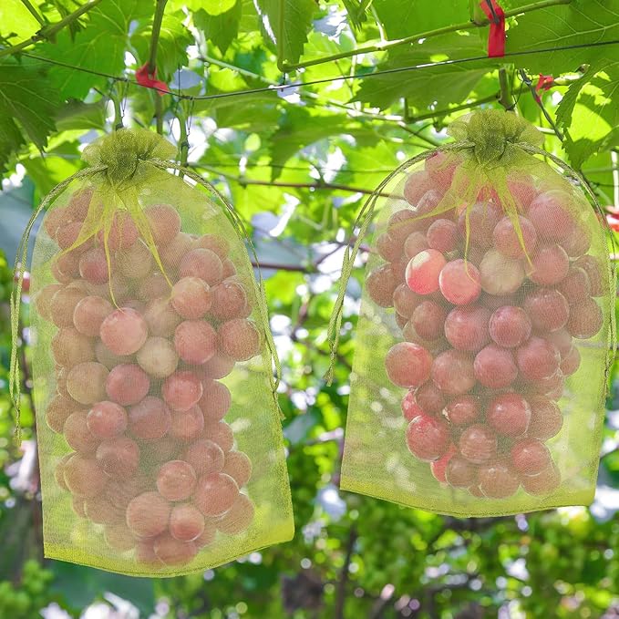 DECYOOL 120 PCS Fruit Protection Bags 4 X 6 inch, Green Fruit Bags for Fruit Trees Fruit Netting Cover Drawstring Mesh Bags Suit for Mangoes Tomatoes Fruit Trees Veggies Garden