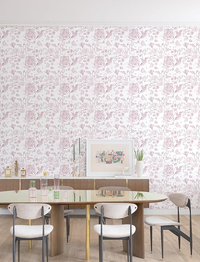 Yasinet Pink Floral Wallpaper Boho Peel and Stick Wallpaper Pink and White