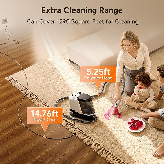 uwant Carpet Cleaner Machine 18Kpa Powerful Suction Upholstery Cleaner for Pet, Portable Carpet Cleaner with Cleaning Tools&Self-cleaning Set of 1 for Spot, Cars,Rug,Furniture