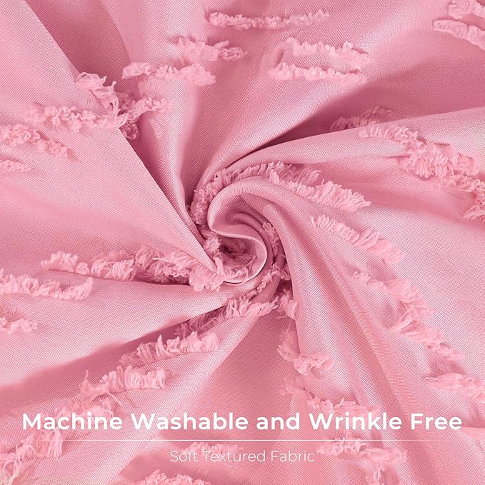 Pink Boho Shower Curtain Woven Fabric Cute Shower Curtain Textured Tufted Chevron Striped Minimalist 72 x 84 Bathroom Shower Curtains