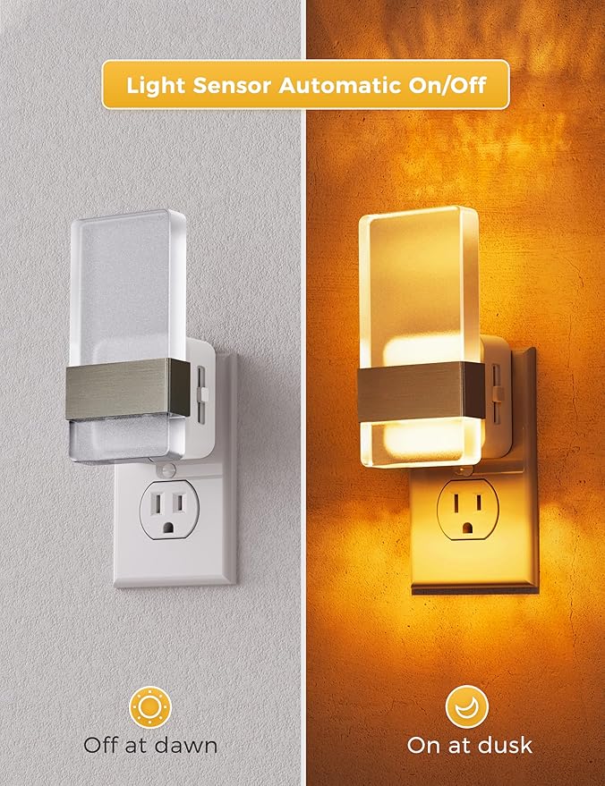 L LOHAS LED Night Light, Amber Night Lights Plug Into Wall, 2 Pack Dusk-to-Dawn