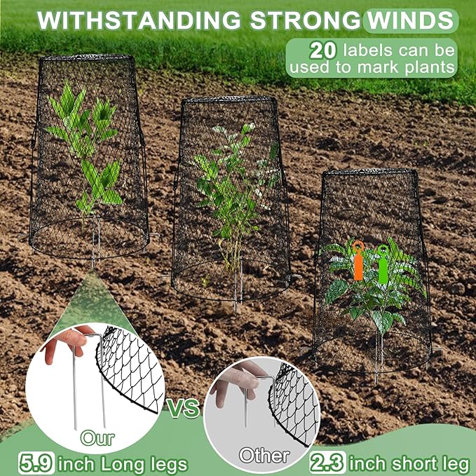 5 Pcs 17.7" Tall Garden Cloches for Plants, 5.9" Long Legs Ground Stakes Plant Cages Stackable Storage, Rustproof Plants Chicken Wire Cloche Plant Protectors from Animals for Squirrels, Rabbits, Deers