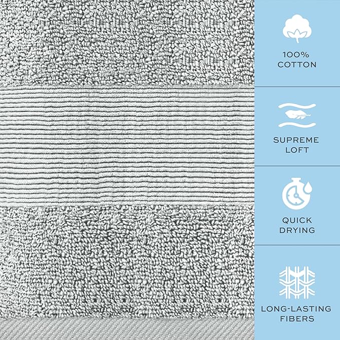White Classic Resort Collection Soft Bath Towels | 28x55 Luxury Hotel Plush & Absorbent Cotton Bath Towel Large [4 Pack, Dolphin Grey]