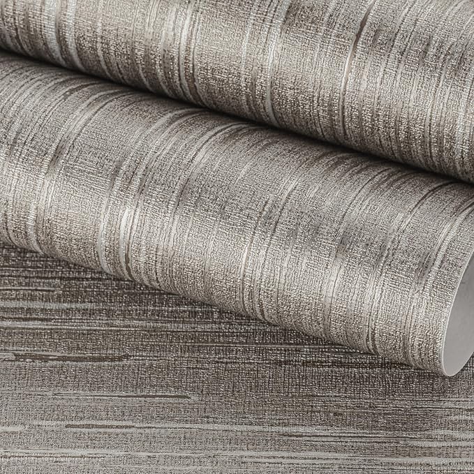 FunStick Taupe Grasscloth Peel and Stick Wallpaper Textured Grass Cloth