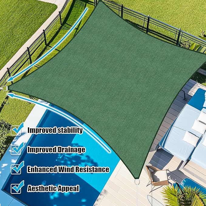 Amagenix Sun Shade Sail 16'X30' Curved Edge Outdoor Shade Canopy Dark Green Breathable 95% UV Block Shade Cloth for Patio Garden Backyard (We Make Custom Size)