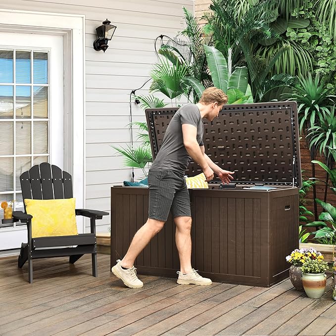 YITAHOME 260 Gallon Large Deck Box with Divider & Side Handles, Outdoor Double-Wall Storage for Patio Furniture Cushions, Garden Pool Accessories, Waterproof & Lockable