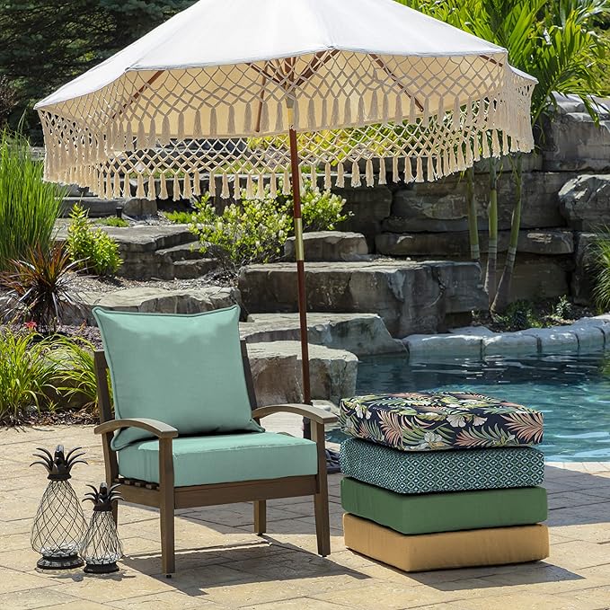 Arden Outdoor Deep Seat Cushion Set (2-Pack), 22 in x 24 in, Weather-Proof, Rain-Proof, Fade Resistant Patio Cushion for Chair, Sofa, and Couch Aqua Leala