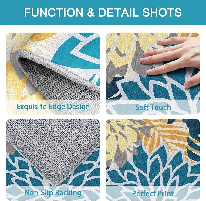 Colorful 4x6 Outdoor Area Rug Washable Rugs Multicolored Patio Rug Tropical Botanical Floral Chenille Outdoor Carpet Non Slip for RV, Pool Deck, Backyard, Porch, Ocean Dahlia