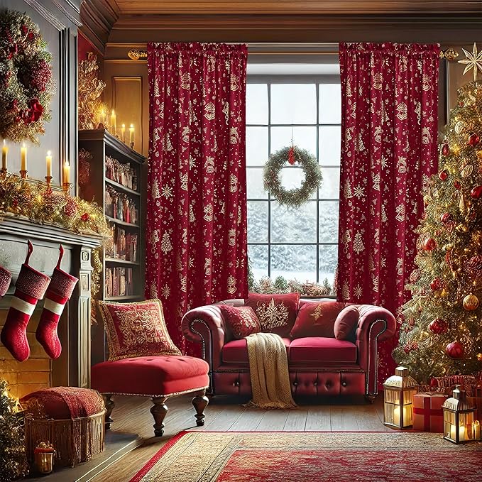 NICETOWN Red Velvet Curtains 96 inches Long