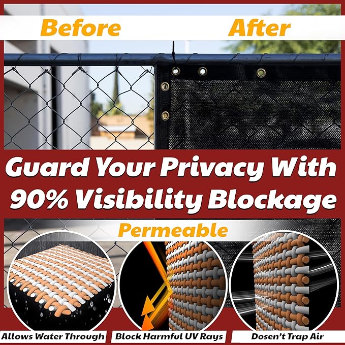 Amgo Custom Made 3' x 199' Black Balcony Privacy Screen, Apartment Porch Railing Patio Fence Windscreen Fabric Cloth, Heavy Duty, Commercial and Residential, 90% Blockage (We Customize)