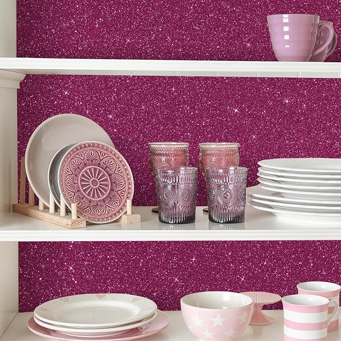 CRE8TIVE Deep Pink Glitter Wallpaper Border 8"x354" Shiny Glitter Wallpaper