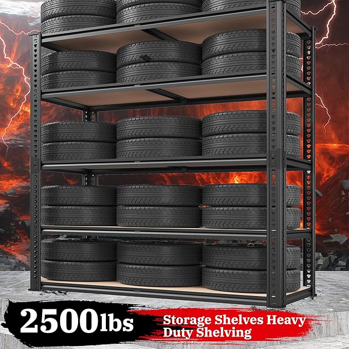 REIBII 40" W Garage Shelving 2500LBS Storage Shelves 72" H Metal Shelving 5 Tier Metal Shelves Adjustable Pantry Shelf for Closet Kitchen Warehouse 40" W x 19.7''D x 72''H