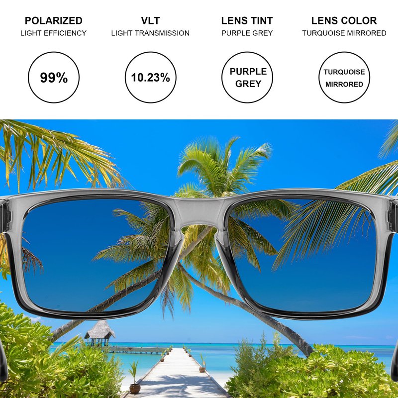 FUOFEN Rectangular Polarized Sports XL Sunglasses for Men Driving Fishing fashion UV400 Protection Shades Turquoise Revo
