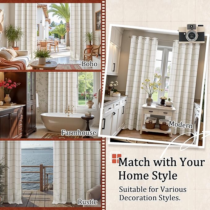 Lajode Plaid Curtains Pattern Printed 90 Inches Long