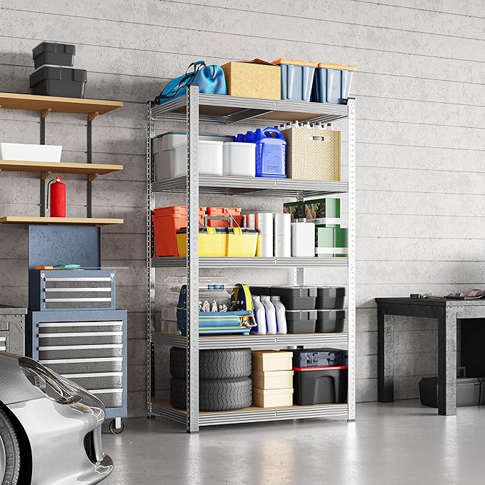 Yaheetech Standing Shelf Units, 5 Tier Storage Shelf, Heavy Duty Shelving, Adjustable Garage Shelves, Utility Rack Shelf Unit, Basement Warehouse Shed, 35.5" Wx 16" D x 71" H - Silver